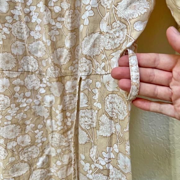 Saks Fifth Avenue Women's Beige Floral Print Linen Cotton Puff Sleeve Midi Dress - Picture 5 of 9